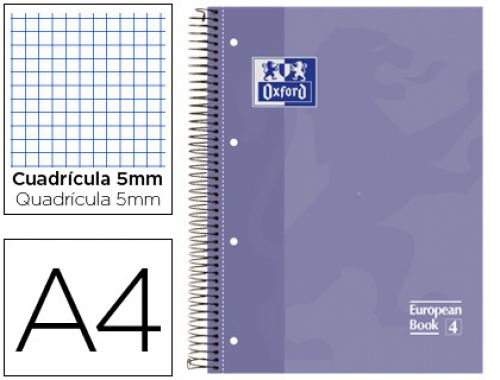 Caderno espiral oxford capa extradura microperfurado din a4 80 f quadricula 5mm cor lilas , Oxford , 50357 , 8412771083021